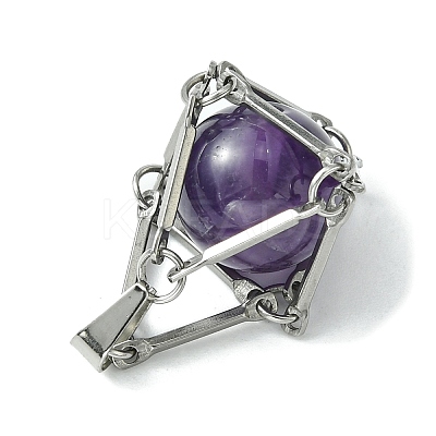 Natural Mixed Gemstone Stainless Steel Wrapped Pendants PALLOY-JF02497-1