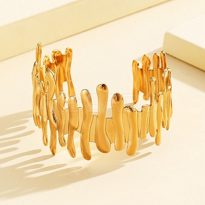 304 Stainless Steel Cuff Bangles for Women BJEW-D384-04G-1