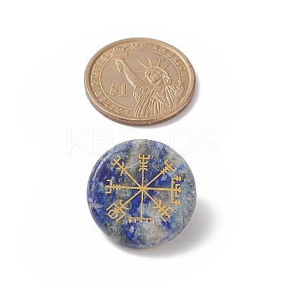 Natural Gemstone Flat Round with Norse Paganism Pattern Brooch Pin JEWB-BR00087-1