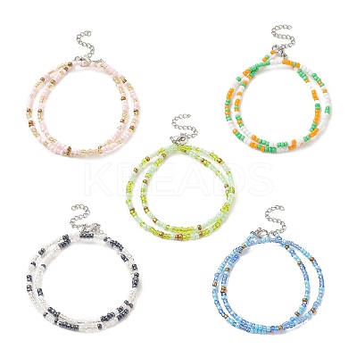Glass Seed Beaded Two Loops Wrap Bracelet for Women BJEW-JB09216-1