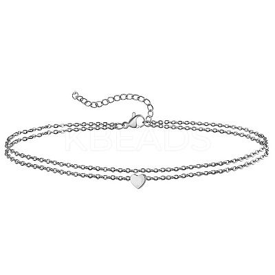 Summer Beach 201 Stainless Steel Cable Chain Heart Link Double Layer Anklets for Women FS-WG8E132-05-1