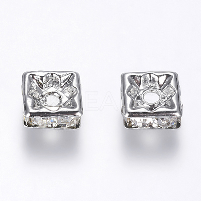 Brass Rhinestone Spacer Beads RB-A013-6x6-01P-NF-1