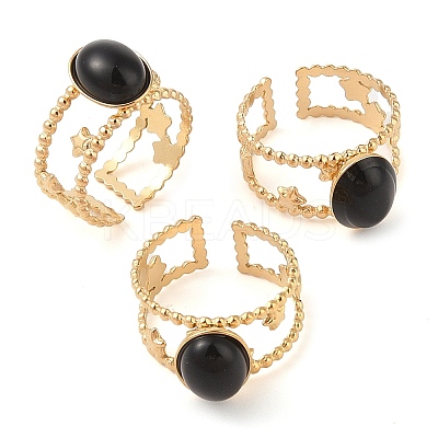Oval Natural Dyed & Heated Black Agate Finger Rings RJEW-Z057-11G-07-1