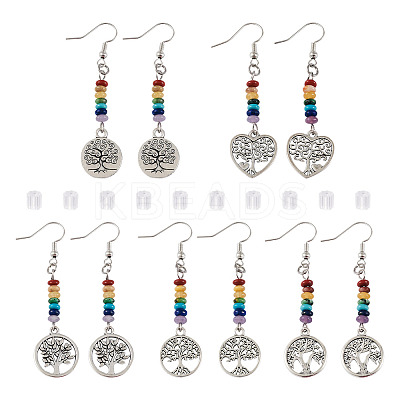 10 Pairs 5 Style Alloy Tree of Life Dangle Earrings EJEW-TA0001-31-1