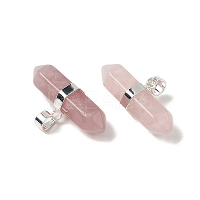 Natural Rose Quartz Double Terminal Pointed Pendants G-NH0001-15P-07-1