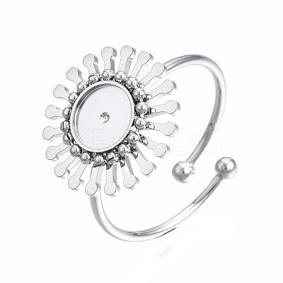 Non-Tarnish 304 Stainless Steel Open Cuff Finger Ring Cabochon Settings STAS-T060-14P-1