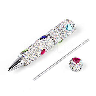 Heart Resin & Polymer Clay Pave Rhinestone Ball-Point Pen AJEW-T013-03G-1