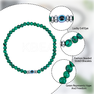 7Pcs 7 Style Natural Mixed Gemstone Round & Plastic Evil Eye Beaded Stretch Bracelets Set NJEW-FI0001-15-1