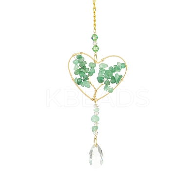 Natural Green Aventurine & Glass Pendant Decoration HJEW-FS00018-1
