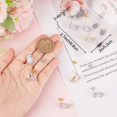 6 Pairs 2 Colors Brass Micro Pave Clear Cubic Zirconia Oval Stud Earring Findings KK-BBC0007-30-1