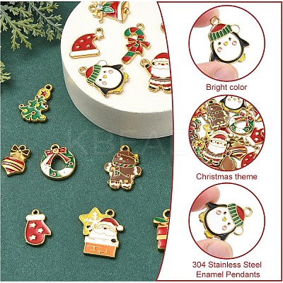 15Pcs 15 Styles 304 Stainless Steel Enamel Pendants STAS-YW0003-41-1