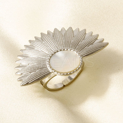 304 Stainless Steel with Natural Shell Cuff Open Rings for Women XG3877-1-1