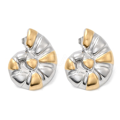 304 Stainless Steel Two Tone Conch Stud Earrings EJEW-D343-01GP-1
