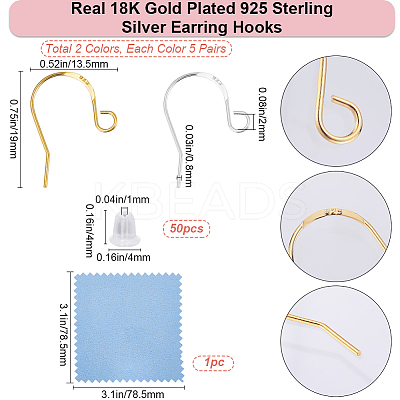 10 Pairs 2 Colors 925 Sterling Silver Earring Hooks STER-BBC0006-50-1