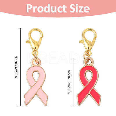 24Pcs 2 Colors October Breast Cancer Pink Awareness Ribbon Shape Alloy Enamel Pendant Decorations HJEW-YW00167-1