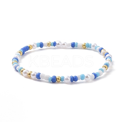3Pcs 3 Style Glass Seed & ABS Plastic Pearl & Evil Eye Beaded Stretch Bracelets Set BJEW-JB09358-1