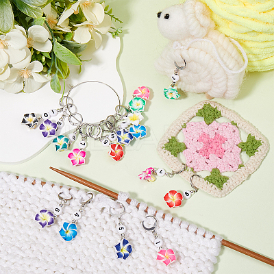 Polymer Clay Flower Pendant Locking Stitch Markers HJEW-SC00068-1