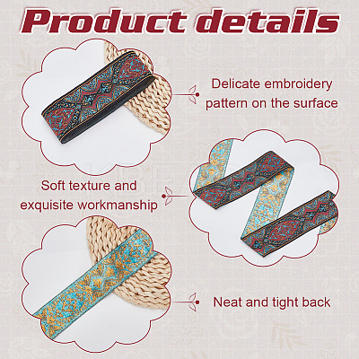 National Style Polyester Jacquard Flower Ribbon for Garment Accessories OCOR-WH0097-39B-1