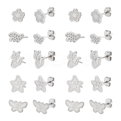 100Pcs 5 Style 304 Stainless Steel Stud Earring Settings STAS-DC0003-99-1