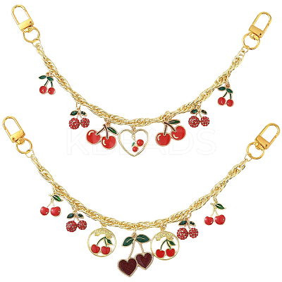 2Pcs 2 Styles Alloy Enamel Red Cherry Charm Brass Bag Decorative Chains HJEW-SC0002-63-1