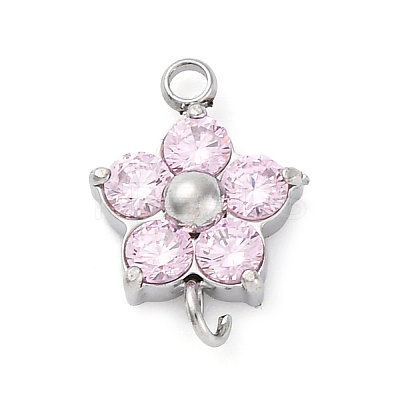 304 Stainless Steel Micro Pave Cubic Zirconia Flower Connector Charms STAS-U042-01P-01-1