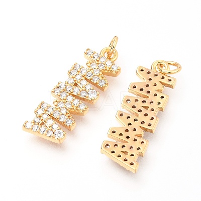 Brass Micro Pave Clear Cubic Zirconia Pendants X-ZIRC-O036-04G-1