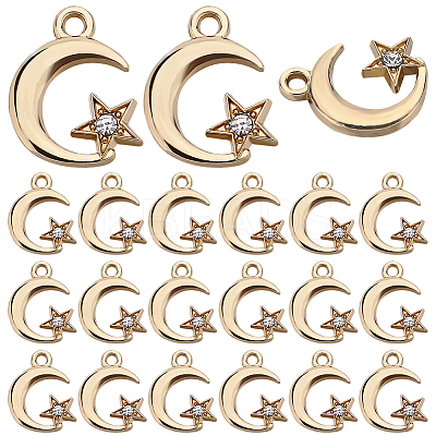 60Pcs Moon & Star Alloy with Rhinestone Small Handmade Pendant Charms FIND-SC0006-79-1