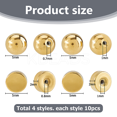 40Pcs 4 Styles 303 Stainless Steel Earring Nuts STAS-HS0001-58G-1