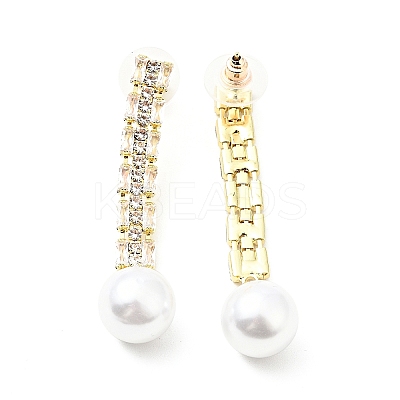 Crystal Rhinestone Dangle Stud Earrings with Imitation Pearl LS-EJEW-C037-02A-LG-1