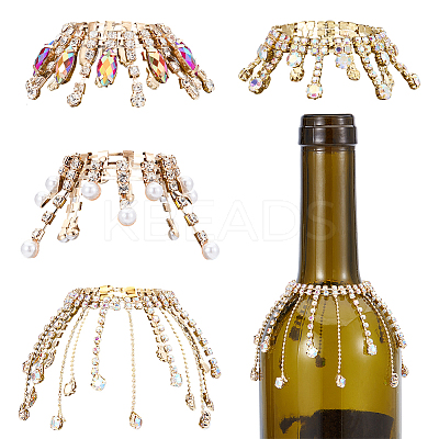4Pcs Brass Rhinestone Wine Glass Charms HJEW-OC00213-1