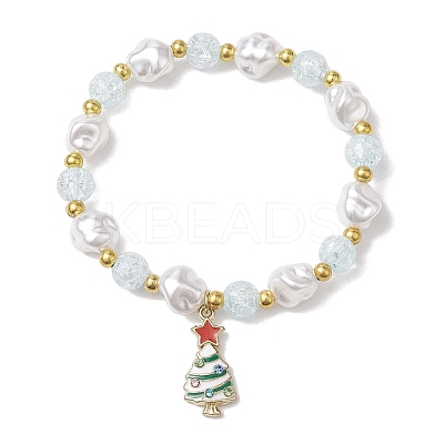2Pcs 2 Styles Christmas Tree & Deer Alloy Enamel Charm Bracelet Sets BJEW-JB10871-1