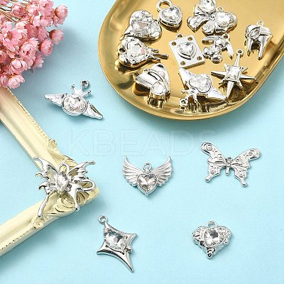 16Pcs 16 Style Rack Plating Alloy with Glass Pendants FIND-YW0003-31-1