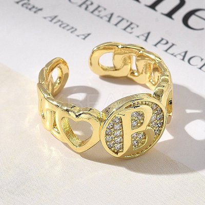 Brass Micro Pave Clear Cubic Zirconia Open Cuff Rings for Women RJEW-K289-02G-B-1