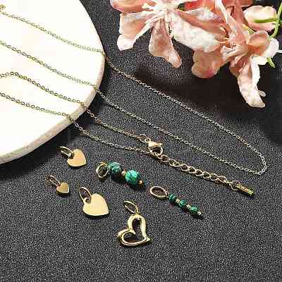 Synthetic Malachite Heart Pendant & Necklaces & Bracelets Sets SJEW-Q002-07G-1