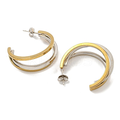 Letter C 202 Stainless Steel Multi Layered Stud Earrings EJEW-H003-13GP-02-1