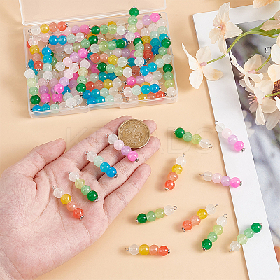64Pcs 4 Colors Baking Paint Imitation Jade Glass Connector Charms PALLOY-GO00033-1