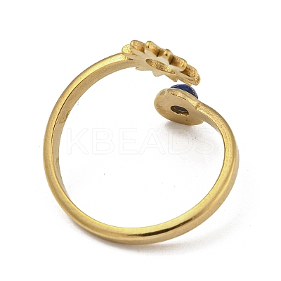 304 Stainless Steel with Natural Lapis Lazuli Ring Ion Plating(IP) RJEW-Z031-01A-01-1