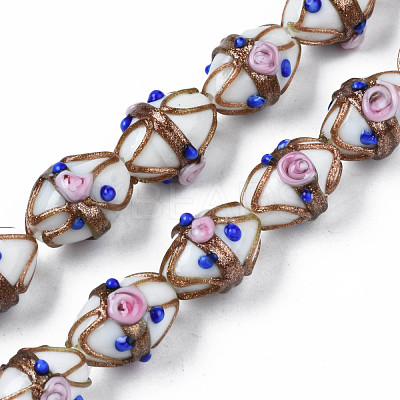 Handmade Gold Sand Lampwork Beads Strands LAMP-N021-40A-1