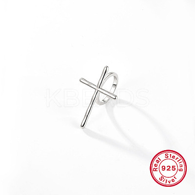 Anti-Tarnish Cross Rhodium Plated 925 Sterling Silver Finger Rings for Women PT9843-6-1
