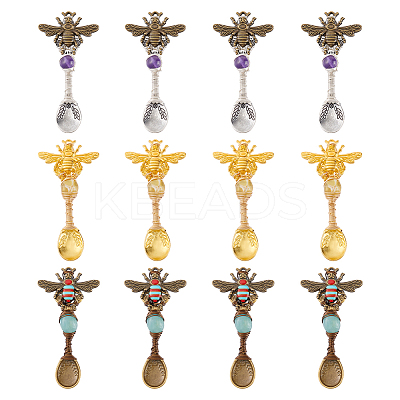 12Pcs 3 Colors Alloy Coffee Tea Spoon & Bee Pendants PALLOY-GA00013-1