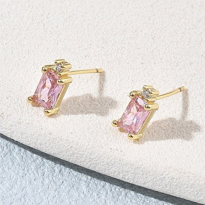 Brass Micro Pave Clear Cubic Zirconia Stud Earrings KK-CBA56EF-40G-1