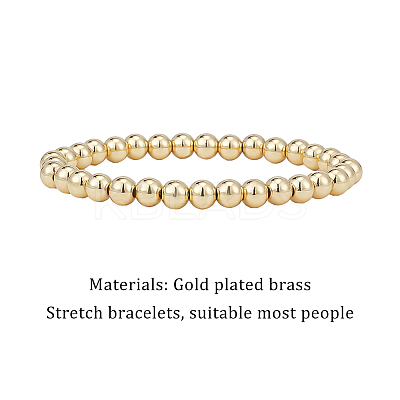 4Pcs 4 Size Brass Round Beaded Stretch Bracelets Set for Women BJEW-AN0001-07-1