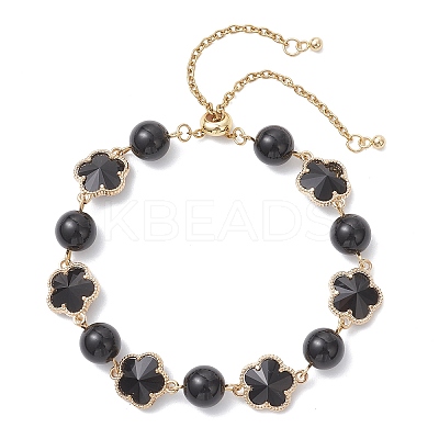 Glass & Natuarl Obsidian Slider Bracelets BJEW-JB12898-03-1