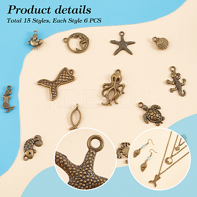 90Pcs 15 Style Tibetan Style Alloy Pendants FIND-PH0017-43-1