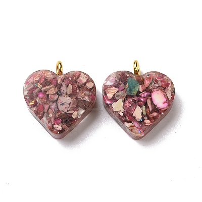 Transparent Resin Natural Imperial Jasper Dyed Chips Pendants G-E185-12G-07-1