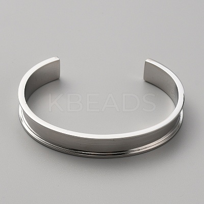 304 Stainless Steel Grooved Cuff Bangles LS-BJEW-WH0019-07P-1