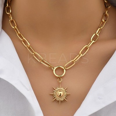 Sun Alloy Pendant Paperclip Chain Necklaces for Women FS-WG180B3-01-1