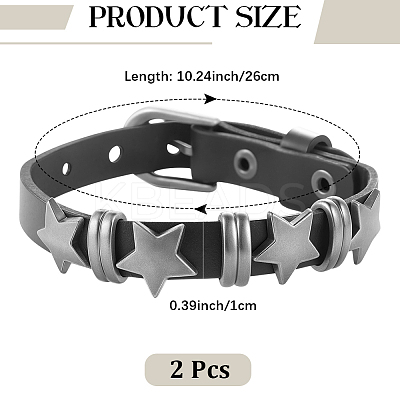 2Pcs Retro Punk Hip-Hop Pentagram Leather Bracelet BJEW-CL0001-41-1