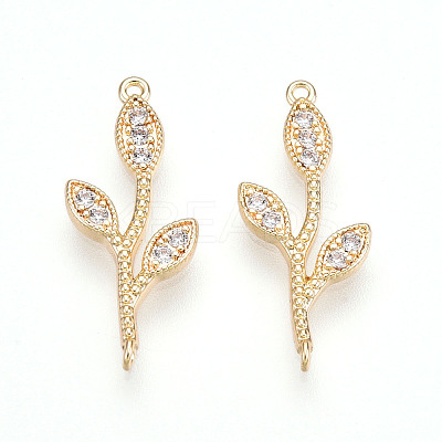Brass Micro Pave Clear Cubic Zirconia Connector Charms KK-T074-54G-1