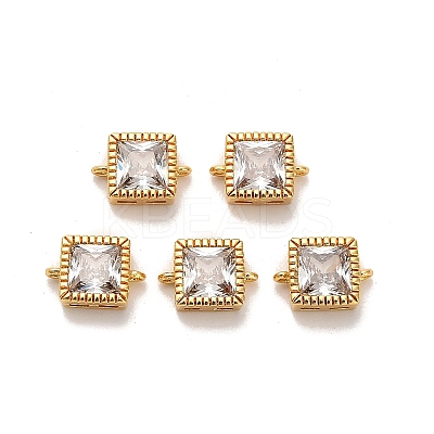 Brass Pave ClearCubic Zirconia Square Connector Charms KK-H515-16G-1